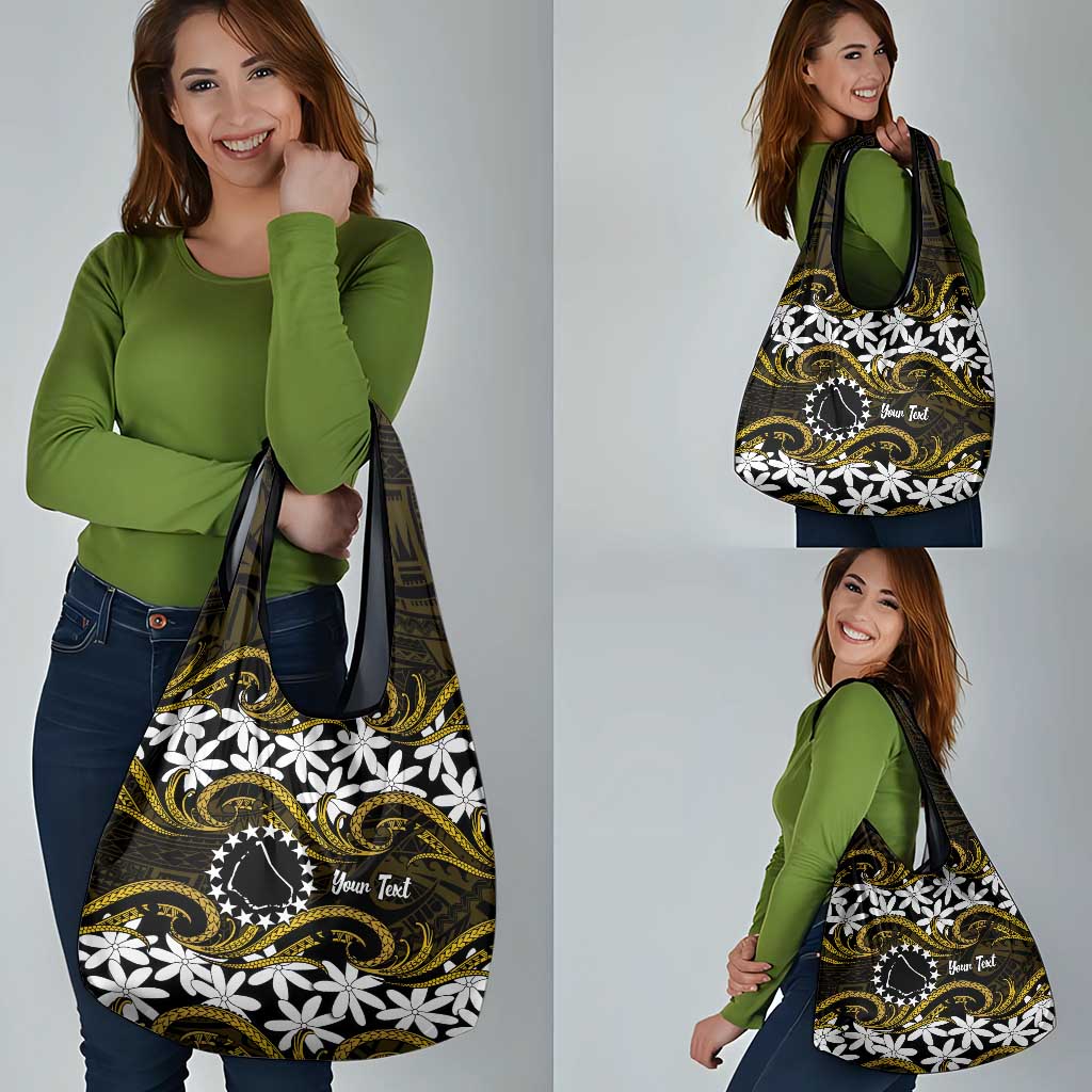Personalised Cook Islands Manihiki Grocery Bag Tiare Maori Polynesian Waves Tattoo