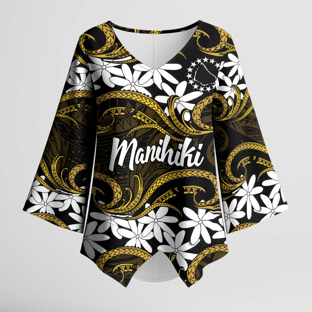 Personalised Cook Islands Manihiki Kimono Sleeve Blouse Tiare Maori Polynesian Waves Tattoo LT14 Female Gold - Polynesian Pride