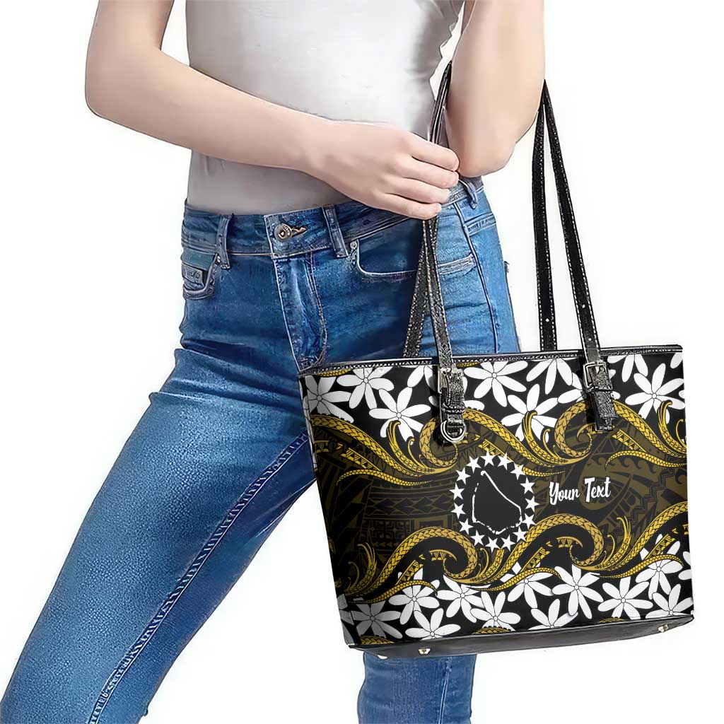 Personalised Cook Islands Manihiki Leather Tote Bag Tiare Maori Polynesian Waves Tattoo LT14 - Polynesian Pride