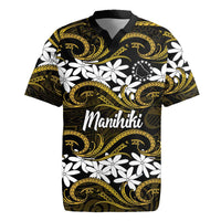 Personalised Cook Islands Manihiki Rugby Jersey Tiare Maori Polynesian Waves Tattoo LT14 Gold - Polynesian Pride