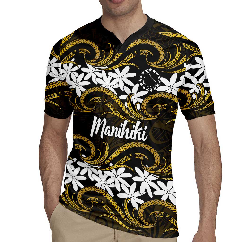 Personalised Cook Islands Manihiki Rugby Jersey Tiare Maori Polynesian Waves Tattoo LT14 - Polynesian Pride