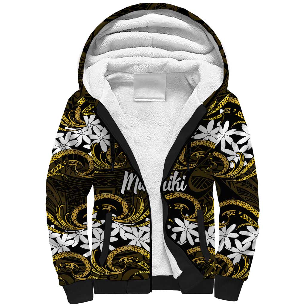 Personalised Cook Islands Manihiki Sherpa Hoodie Tiare Maori Polynesian Waves Tattoo