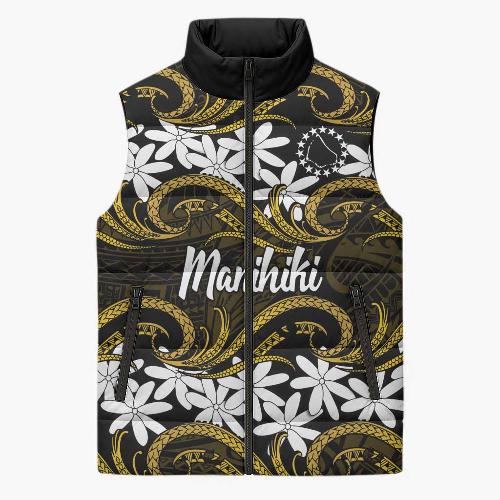 Personalised Cook Islands Manihiki Sleeveless Puffer Jacket Tiare Maori Polynesian Waves Tattoo