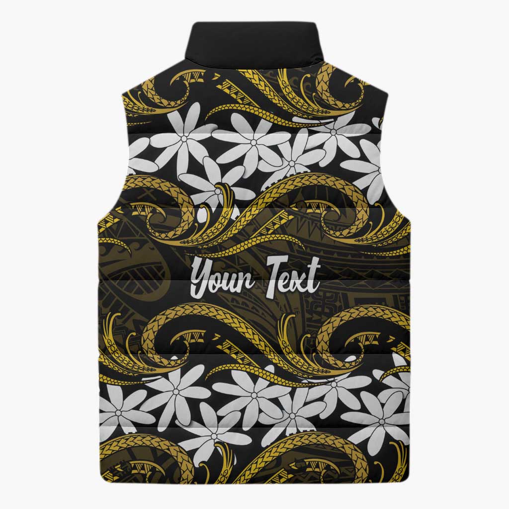 Personalised Cook Islands Manihiki Sleeveless Puffer Jacket Tiare Maori Polynesian Waves Tattoo