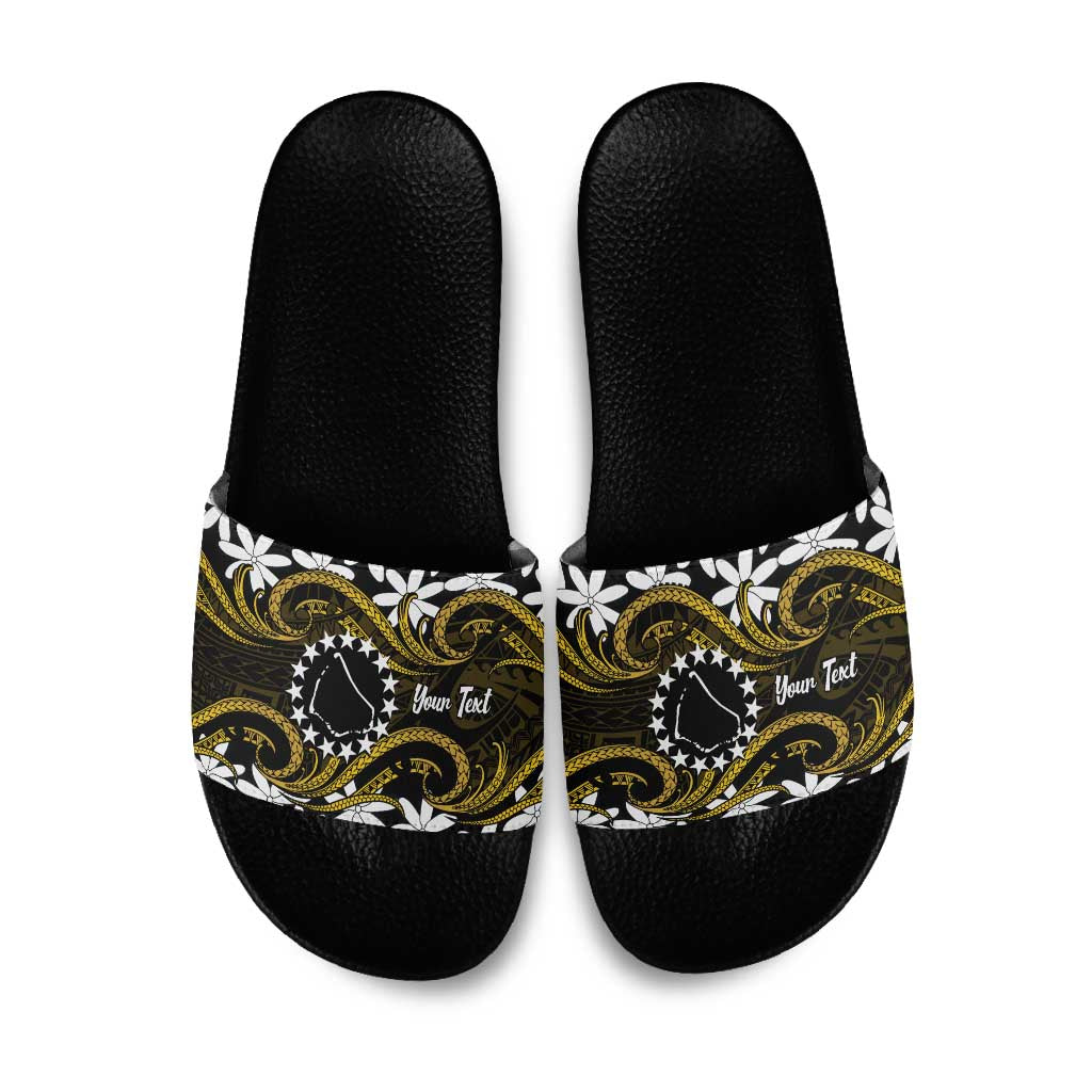 Personalised Cook Islands Manihiki Slide Sandals Tiare Maori Polynesian Waves Tattoo