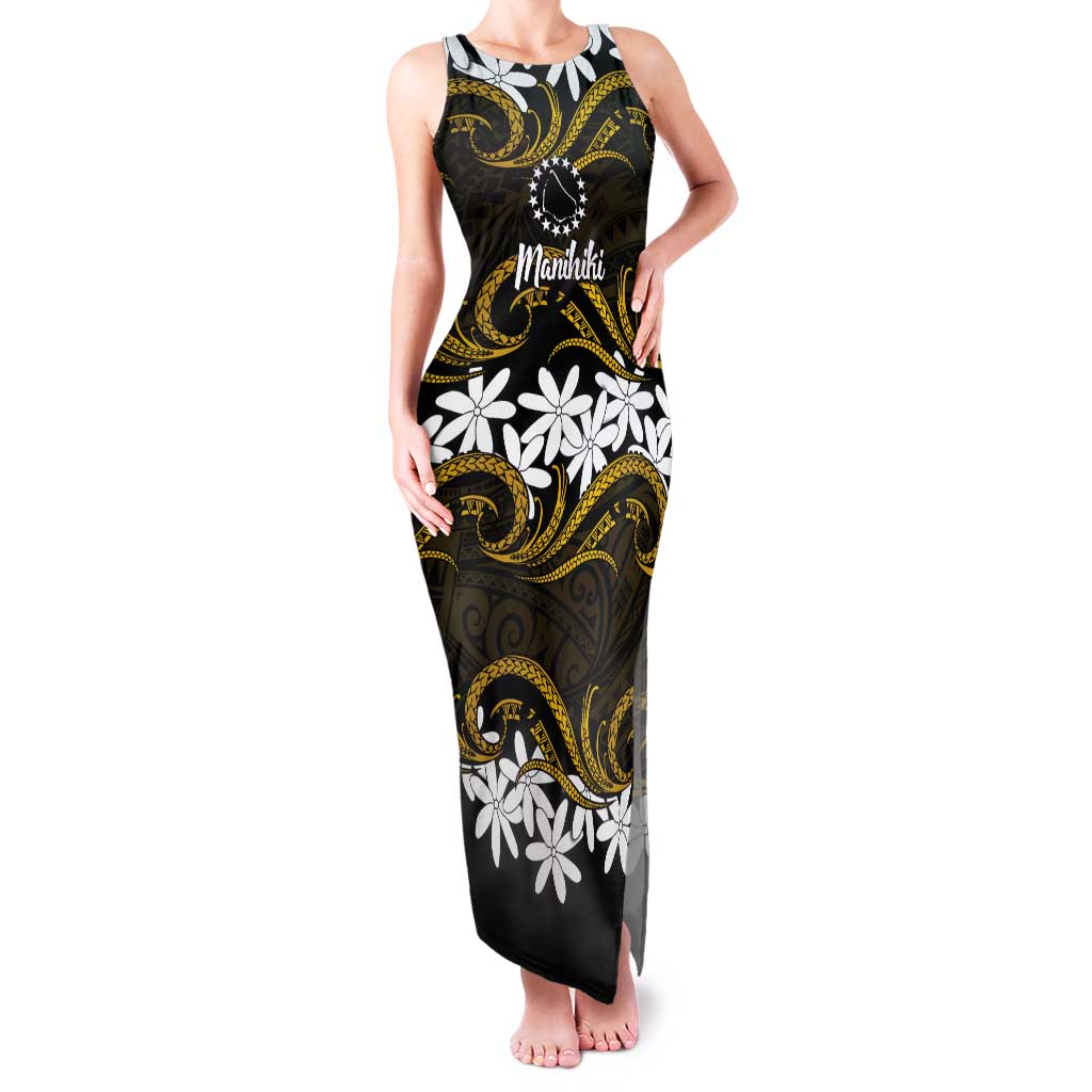 Personalised Cook Islands Manihiki Tank Maxi Dress Tiare Maori Polynesian Waves Tattoo LT14 Women Gold - Polynesian Pride