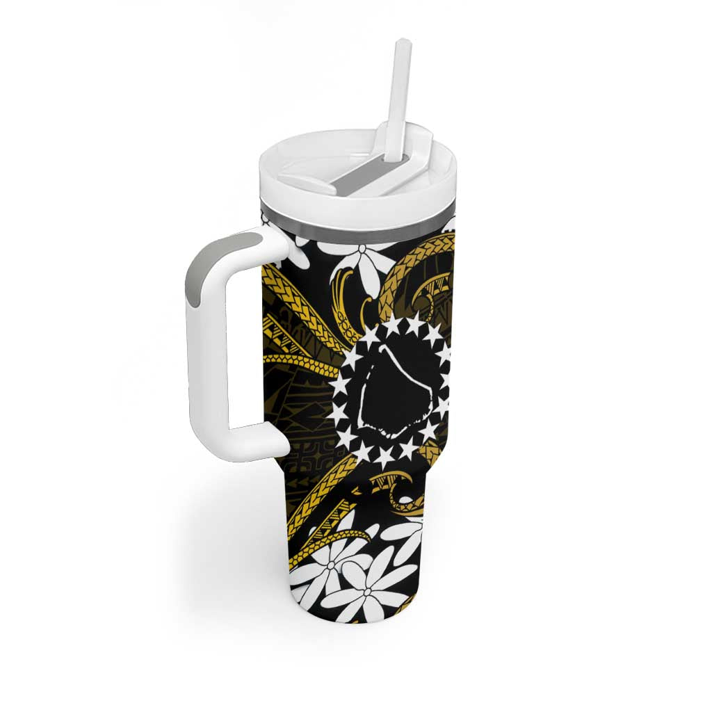 Personalised Cook Islands Manihiki Tumbler With Handle Tiare Maori Polynesian Waves Tattoo