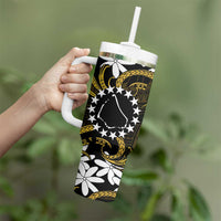 Personalised Cook Islands Manihiki Tumbler With Handle Tiare Maori Polynesian Waves Tattoo