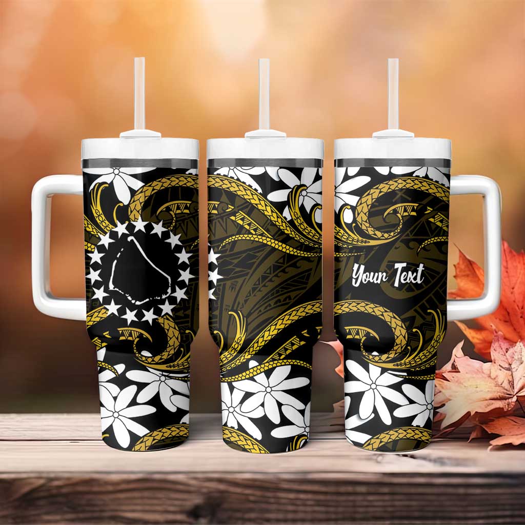Personalised Cook Islands Manihiki Tumbler With Handle Tiare Maori Polynesian Waves Tattoo