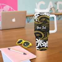 Personalised Cook Islands Manihiki Tumbler With Handle Tiare Maori Polynesian Waves Tattoo