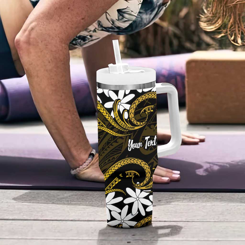 Personalised Cook Islands Manihiki Tumbler With Handle Tiare Maori Polynesian Waves Tattoo