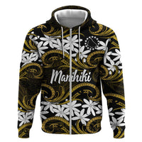 Personalised Cook Islands Manihiki Zip Hoodie Tiare Maori Polynesian Waves Tattoo LT14 Zip Hoodie Gold - Polynesian Pride