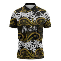 Personalised Cook Islands Manihiki Zipper Polo Shirt Tiare Maori Polynesian Waves Tattoo