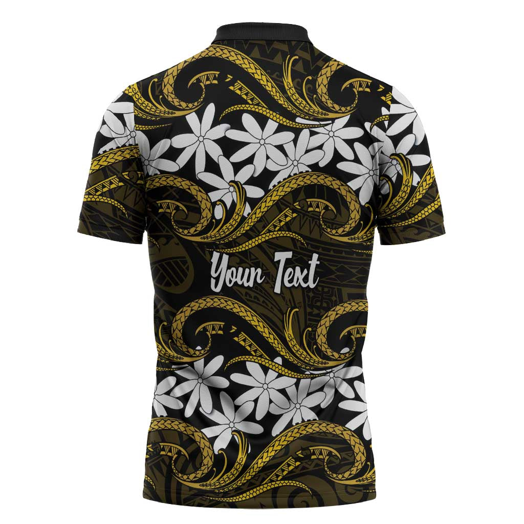 Personalised Cook Islands Manihiki Zipper Polo Shirt Tiare Maori Polynesian Waves Tattoo