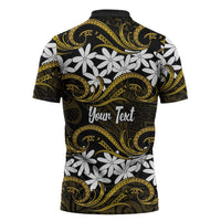 Personalised Cook Islands Manihiki Zipper Polo Shirt Tiare Maori Polynesian Waves Tattoo