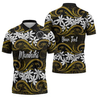 Personalised Cook Islands Manihiki Zipper Polo Shirt Tiare Maori Polynesian Waves Tattoo