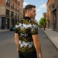 Personalised Cook Islands Manihiki Zipper Polo Shirt Tiare Maori Polynesian Waves Tattoo