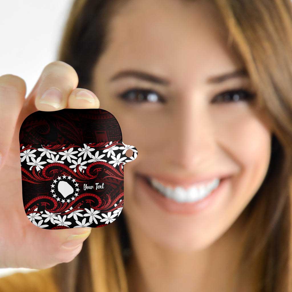 Personalised Cook Islands Atiu Enuamanu AirPods Case Tiare Maori Polynesian Waves Tattoo