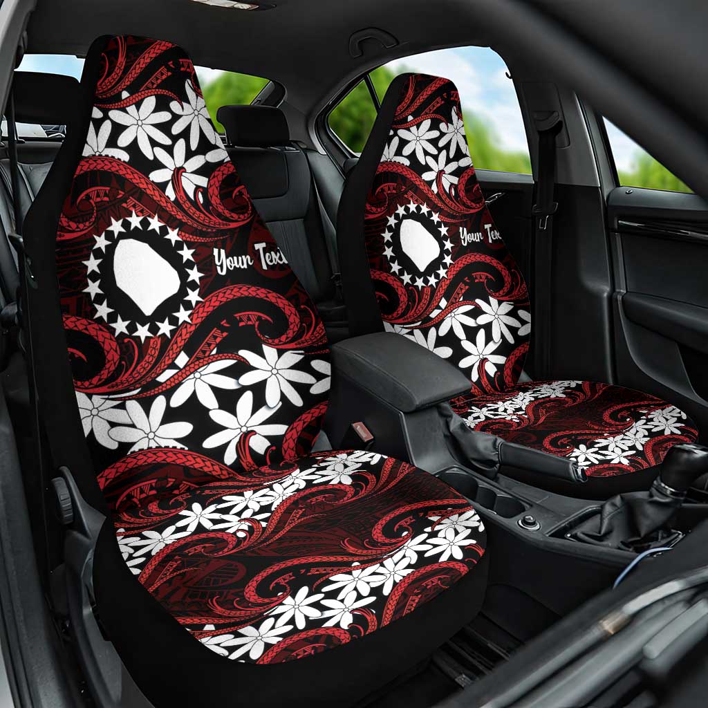 Personalised Cook Islands Atiu Enuamanu Car Seat Cover Tiare Maori Polynesian Waves Tattoo