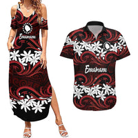 Personalised Cook Islands Atiu Enuamanu Couples Matching Summer Maxi Dress and Hawaiian Shirt Tiare Maori Polynesian Waves Tattoo