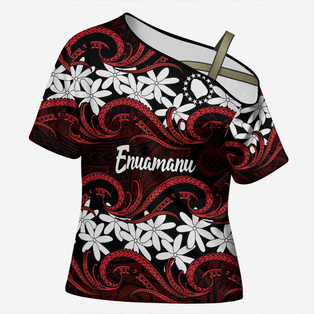 Personalised Cook Islands Atiu Enuamanu Cross Shoulder Shirt Tiare Maori Polynesian Waves Tattoo