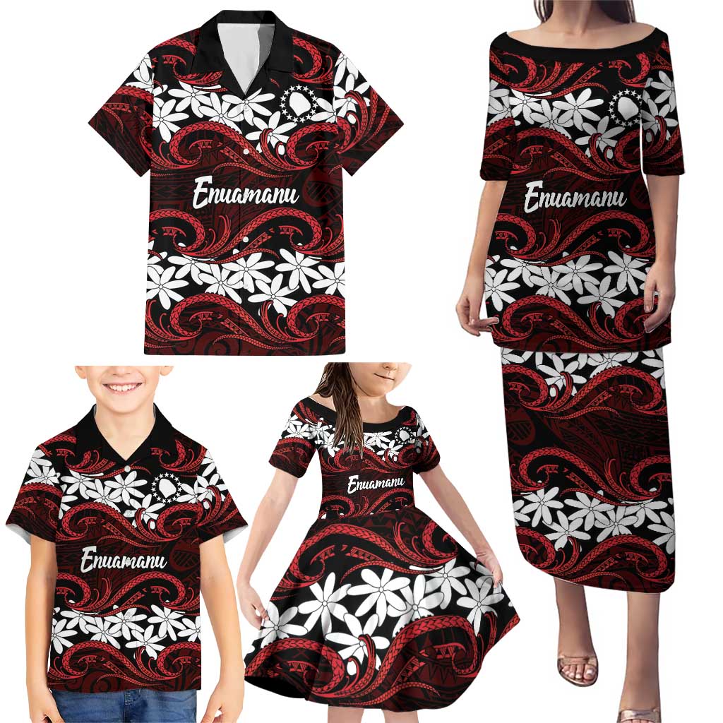 Personalised Cook Islands Atiu Enuamanu Family Matching Puletasi and Hawaiian Shirt Tiare Maori Polynesian Waves Tattoo