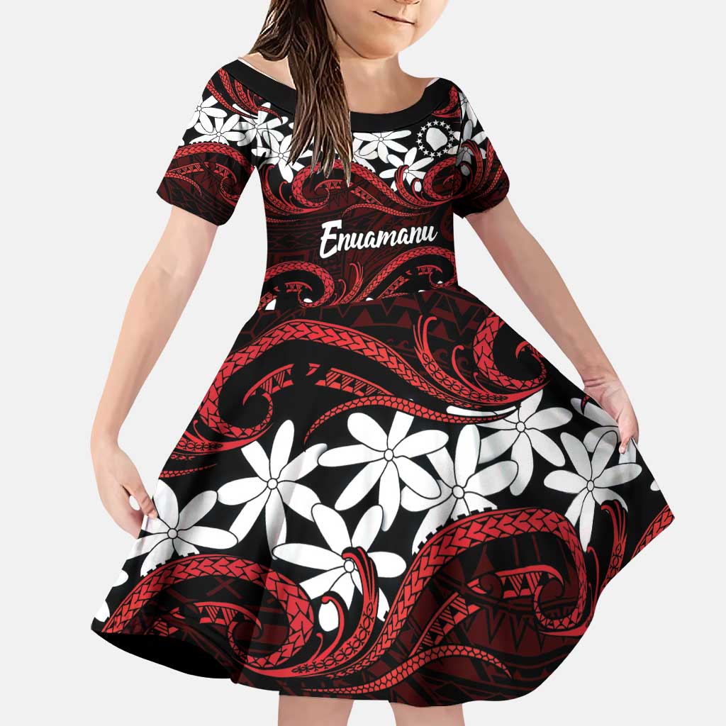 Personalised Cook Islands Atiu Enuamanu Family Matching Summer Maxi Dress and Hawaiian Shirt Tiare Maori Polynesian Waves Tattoo