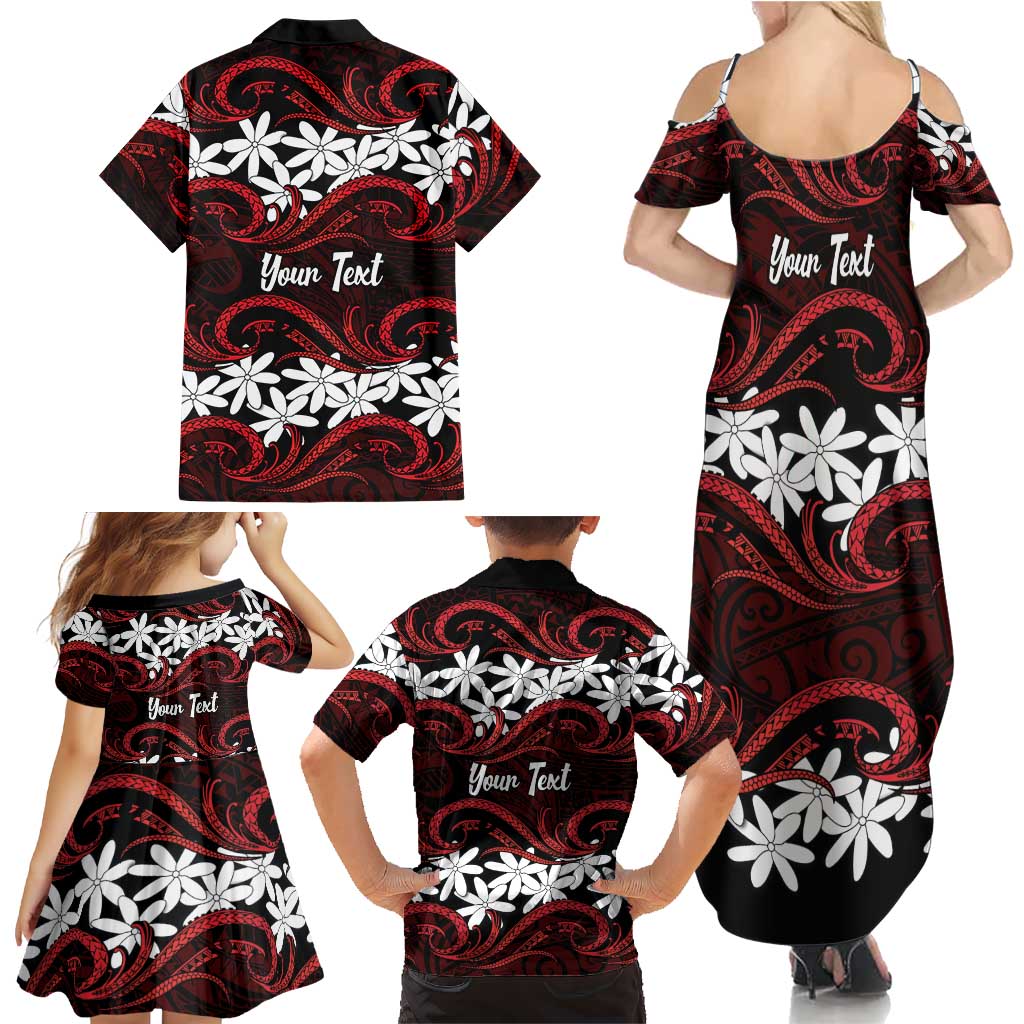 Personalised Cook Islands Atiu Enuamanu Family Matching Summer Maxi Dress and Hawaiian Shirt Tiare Maori Polynesian Waves Tattoo