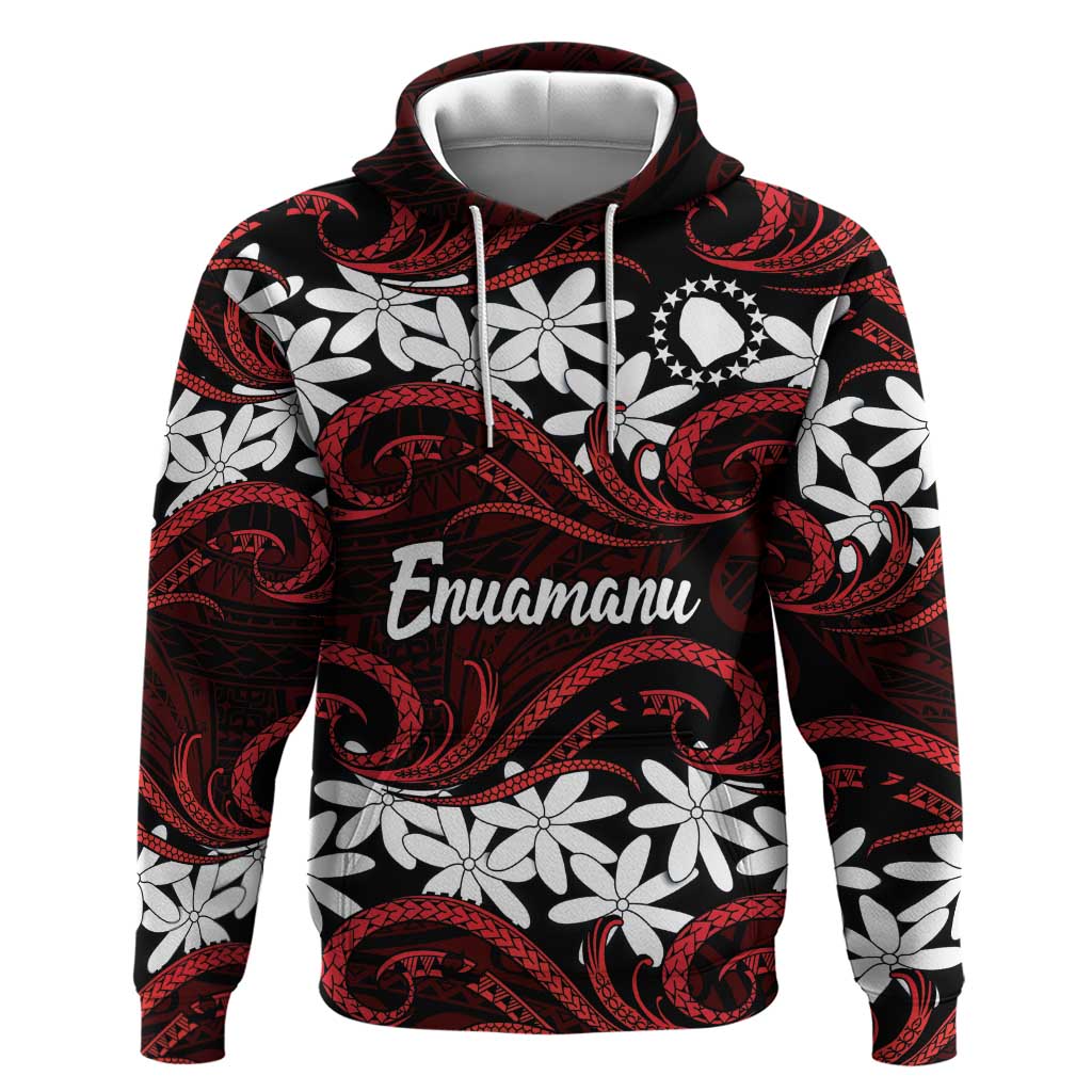 Personalised Cook Islands Atiu Enuamanu Hoodie Tiare Maori Polynesian Waves Tattoo