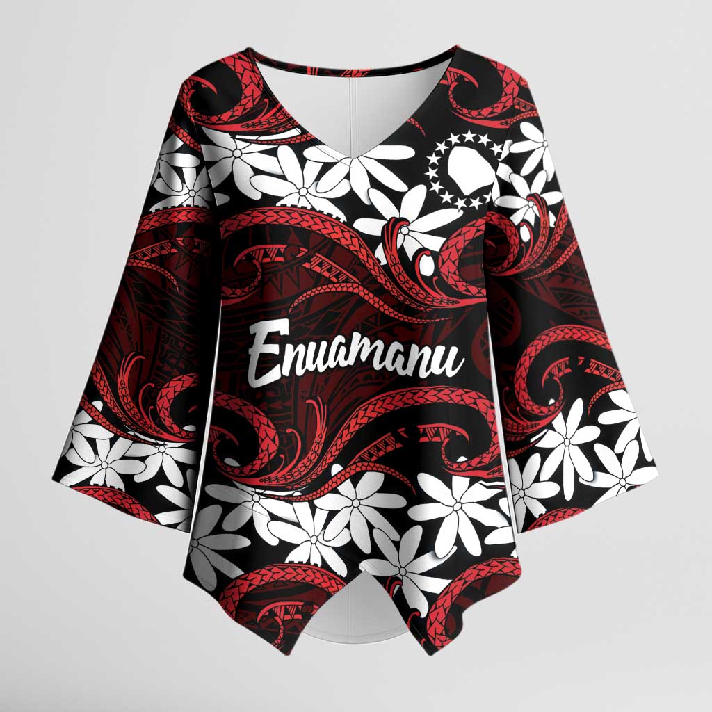 Personalised Cook Islands Atiu Enuamanu Kimono Sleeve Blouse Tiare Maori Polynesian Waves Tattoo