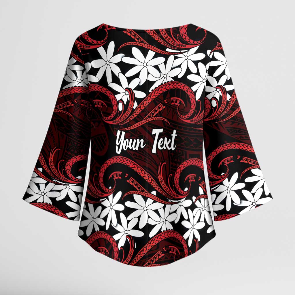 Personalised Cook Islands Atiu Enuamanu Kimono Sleeve Blouse Tiare Maori Polynesian Waves Tattoo