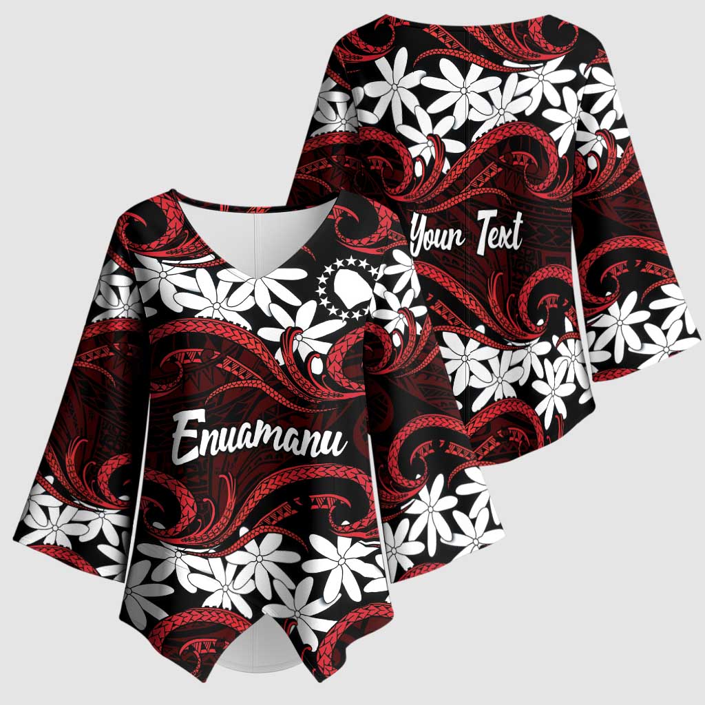 Personalised Cook Islands Atiu Enuamanu Kimono Sleeve Blouse Tiare Maori Polynesian Waves Tattoo