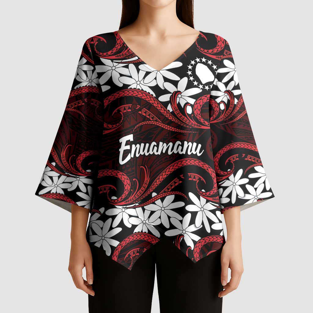 Personalised Cook Islands Atiu Enuamanu Kimono Sleeve Blouse Tiare Maori Polynesian Waves Tattoo