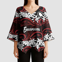 Personalised Cook Islands Atiu Enuamanu Kimono Sleeve Blouse Tiare Maori Polynesian Waves Tattoo