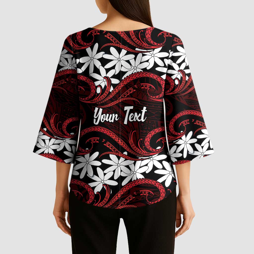 Personalised Cook Islands Atiu Enuamanu Kimono Sleeve Blouse Tiare Maori Polynesian Waves Tattoo