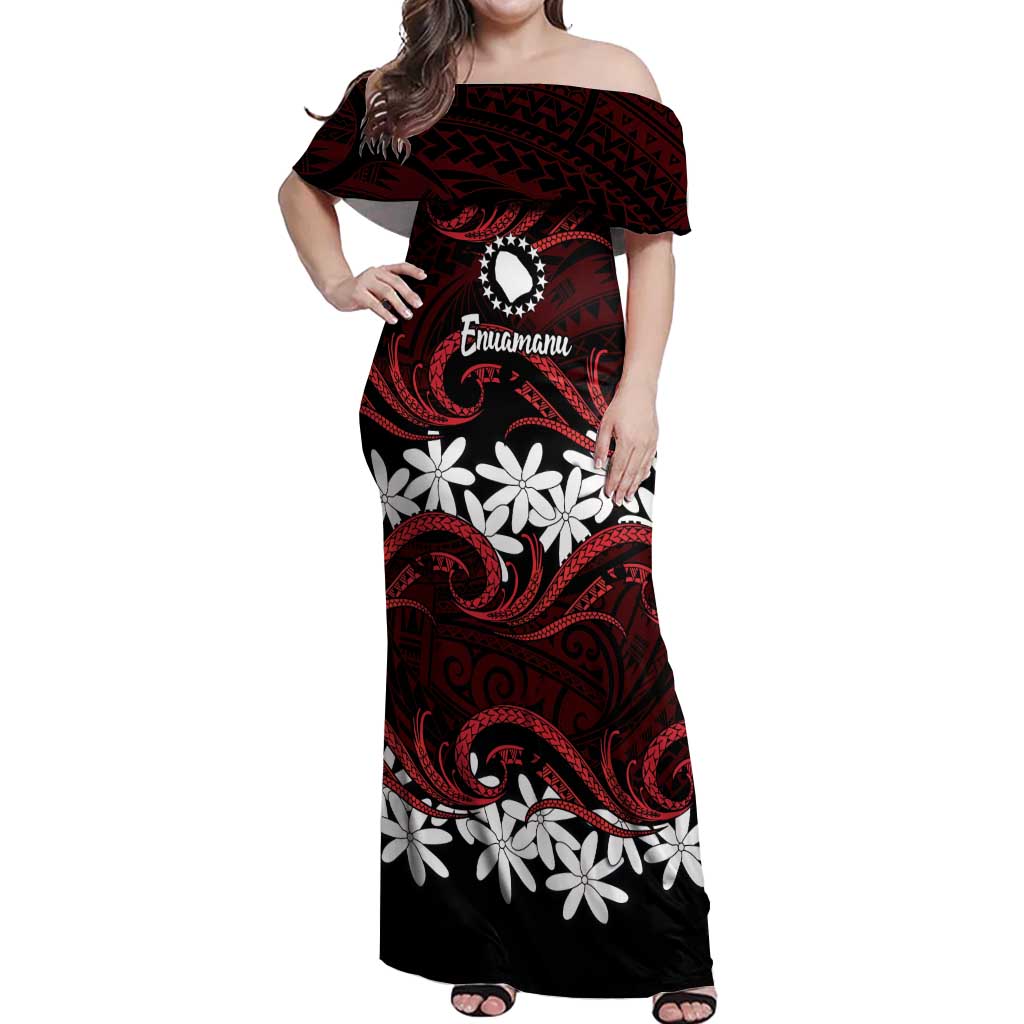 Personalised Cook Islands Atiu Enuamanu Off Shoulder Maxi Dress Tiare Maori Polynesian Waves Tattoo