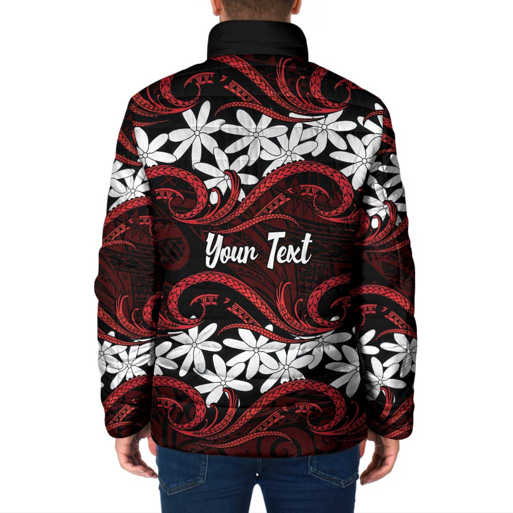 Personalised Cook Islands Atiu Enuamanu Padded Jacket Tiare Maori Polynesian Waves Tattoo