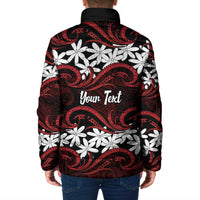 Personalised Cook Islands Atiu Enuamanu Padded Jacket Tiare Maori Polynesian Waves Tattoo