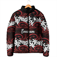Personalised Cook Islands Atiu Enuamanu Padded Jacket Tiare Maori Polynesian Waves Tattoo