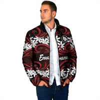 Personalised Cook Islands Atiu Enuamanu Padded Jacket Tiare Maori Polynesian Waves Tattoo