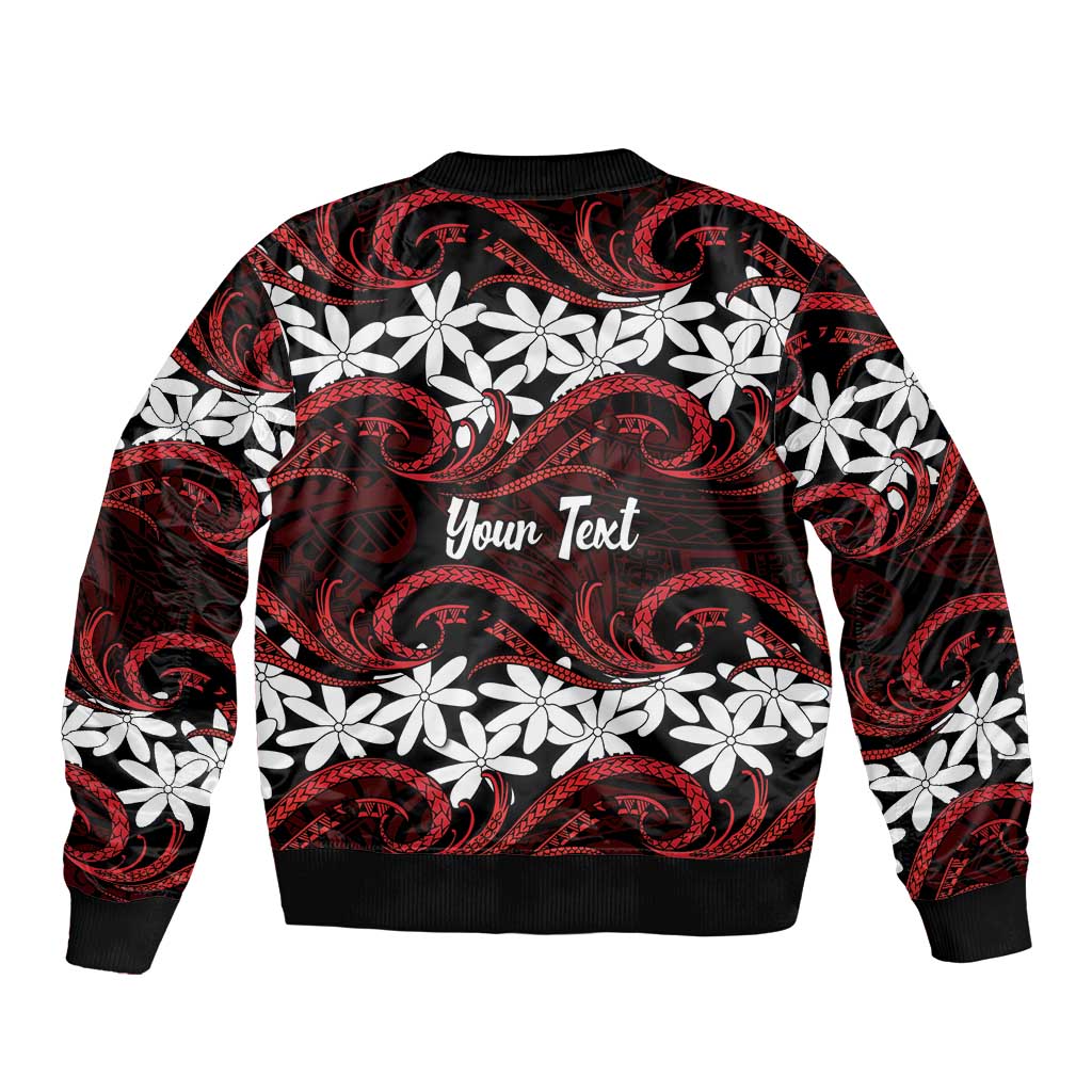 Personalised Cook Islands Atiu Enuamanu Sleeve Zip Bomber Jacket Tiare Maori Polynesian Waves Tattoo LT14 - Polynesian Pride