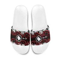 Personalised Cook Islands Atiu Enuamanu Slide Sandals Tiare Maori Polynesian Waves Tattoo LT14 Red - Polynesian Pride