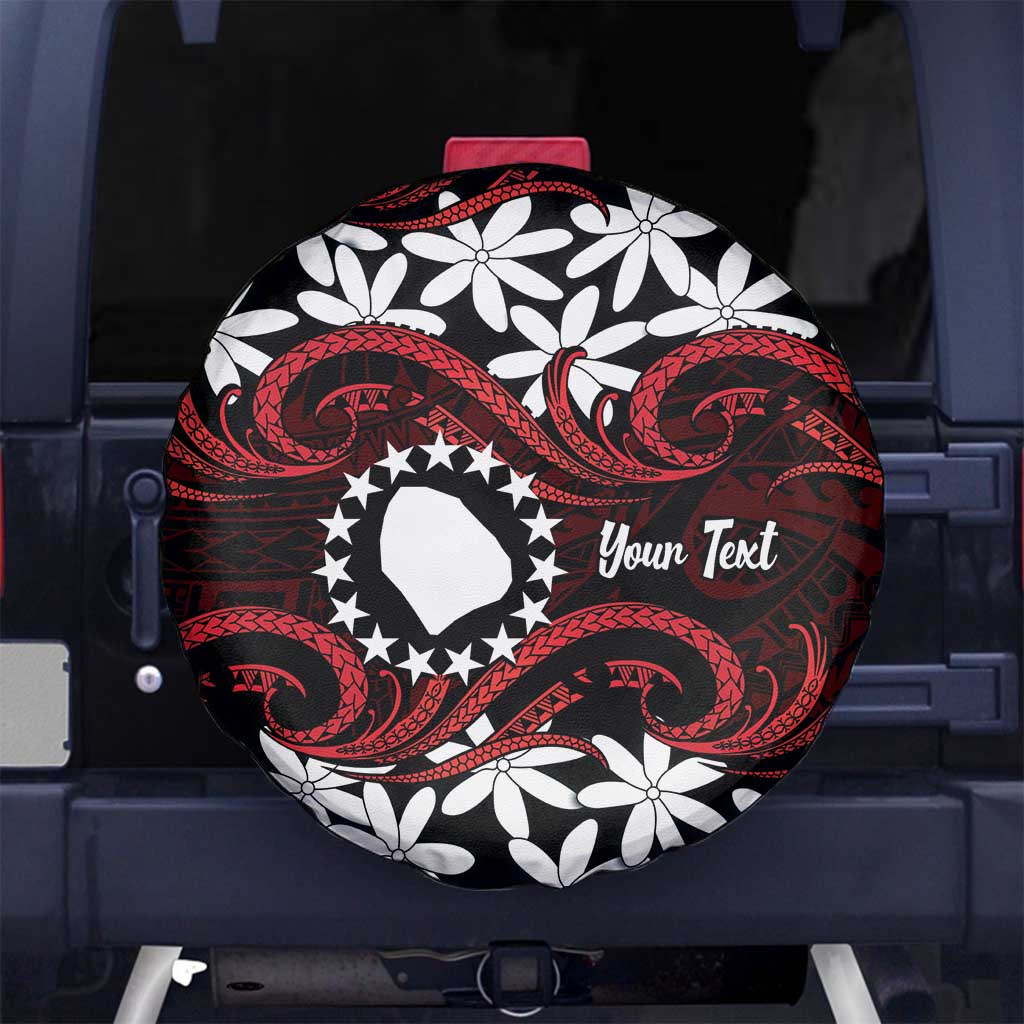 Personalised Cook Islands Atiu Enuamanu Spare Tire Cover Tiare Maori Polynesian Waves Tattoo
