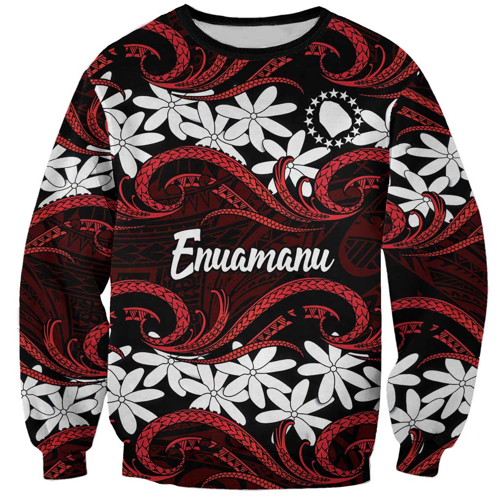 Personalised Cook Islands Atiu Enuamanu Sweatshirt Tiare Maori Polynesian Waves Tattoo