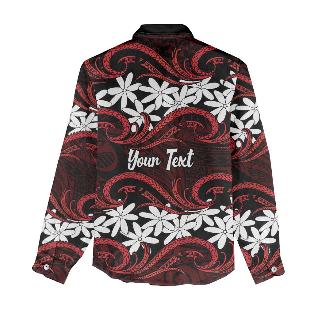 Personalised Cook Islands Atiu Enuamanu Women Casual Shirt Tiare Maori Polynesian Waves Tattoo LT14 - Polynesian Pride