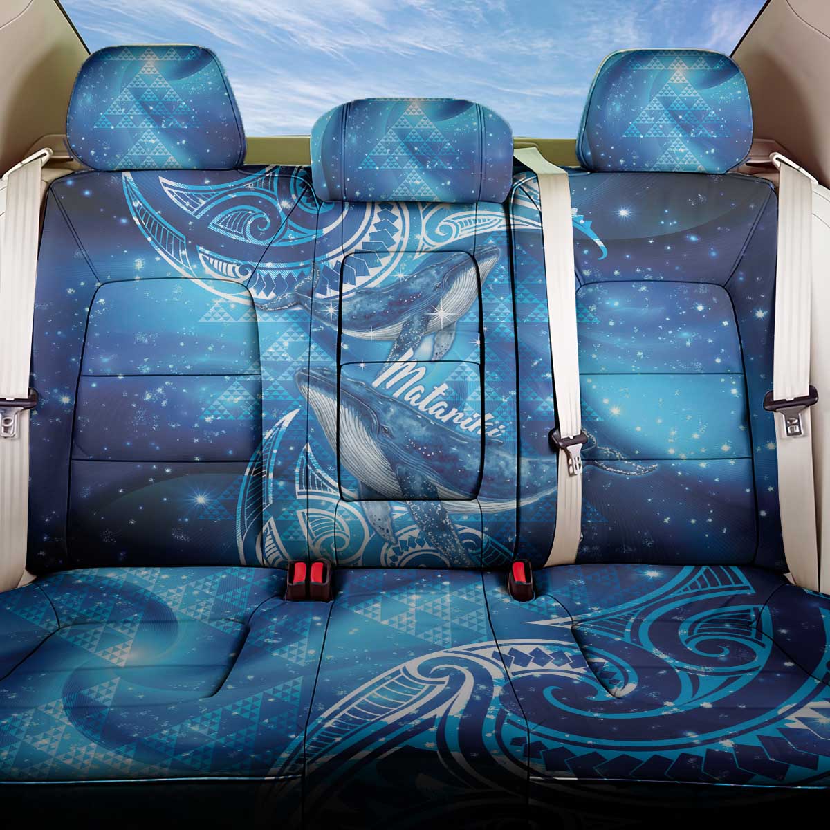 New Zealand Humpback Whale Matariki Back Car Seat Cover Maori New Year Taniko Niho Taniwha
