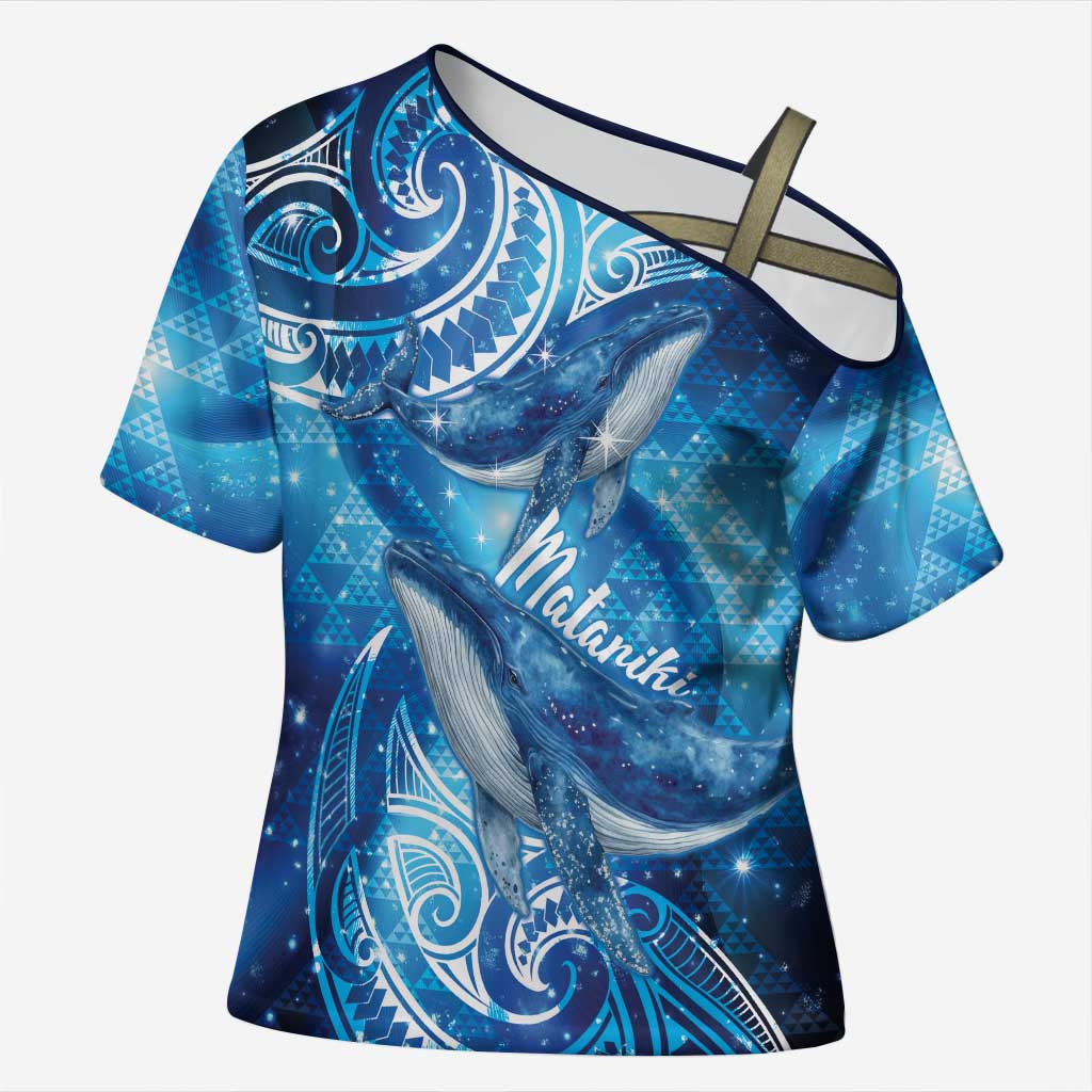 New Zealand Humpback Whale Matariki Cross Shoulder Shirt Maori New Year Taniko Niho Taniwha