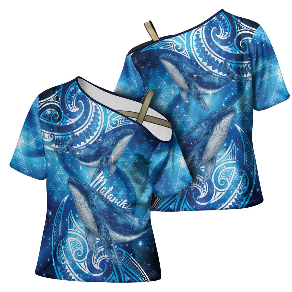 New Zealand Humpback Whale Matariki Cross Shoulder Shirt Maori New Year Taniko Niho Taniwha