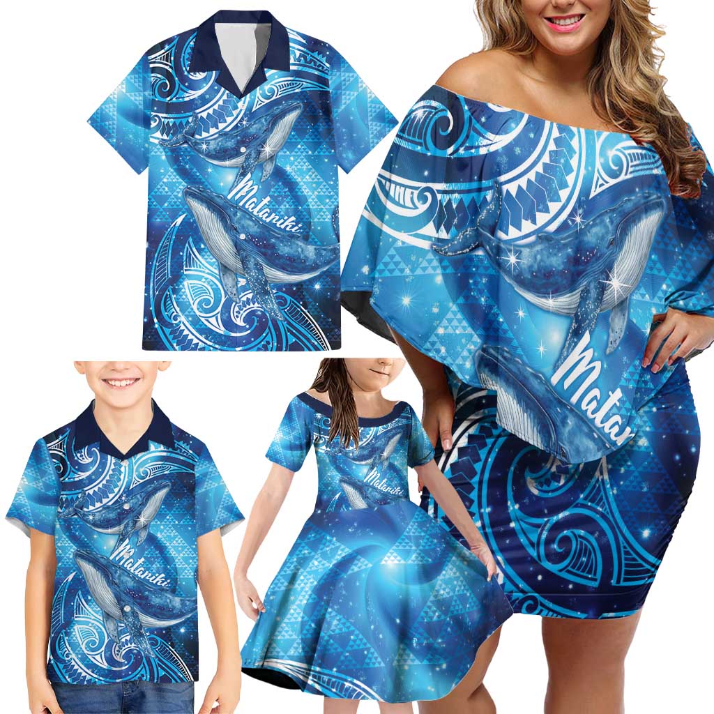 New Zealand Humpback Whale Matariki Family Matching Off Shoulder Short Dress and Hawaiian Shirt Maori New Year Taniko Niho Taniwha