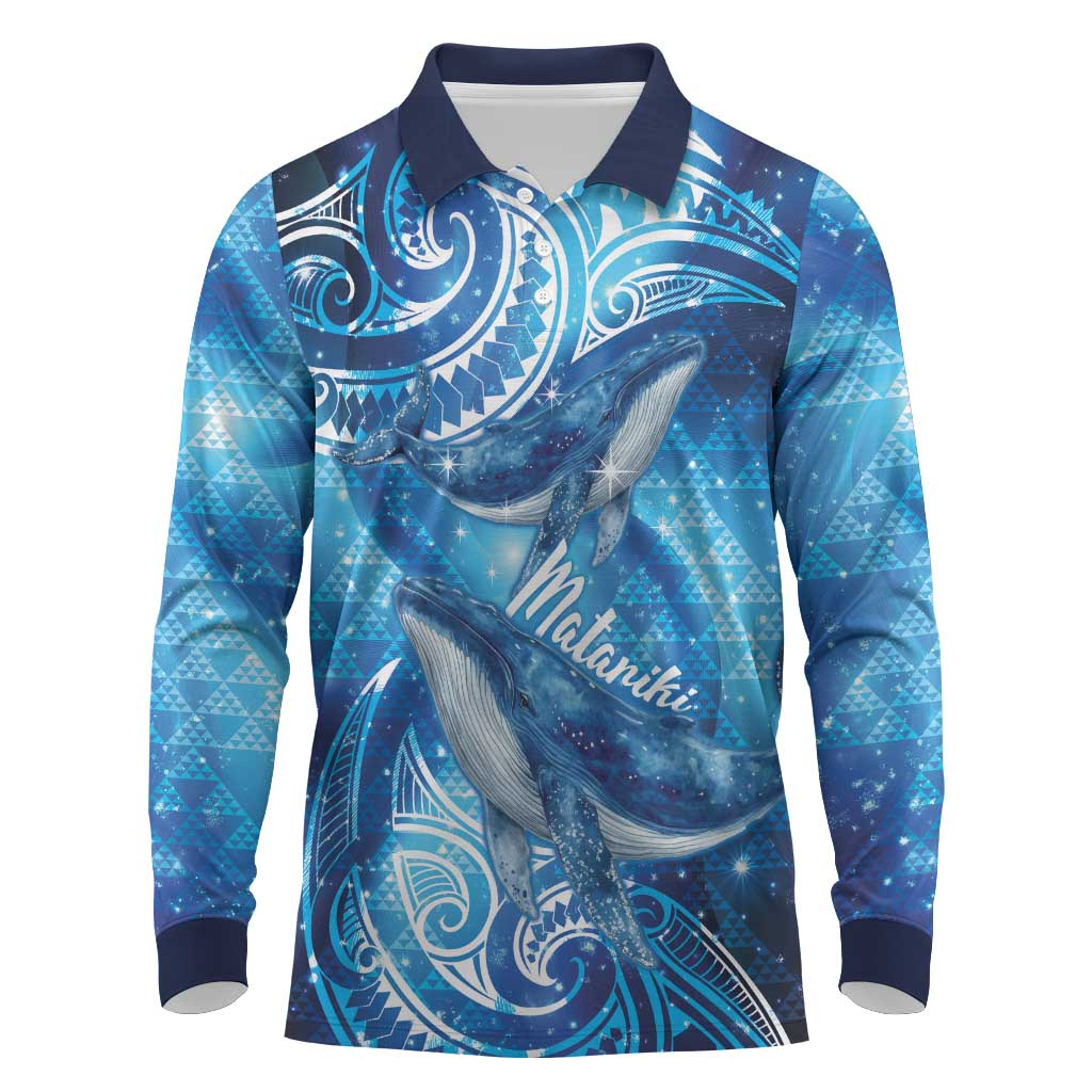 New Zealand Humpback Whale Matariki Long Sleeve Polo Shirt Maori New Year Taniko Niho Taniwha